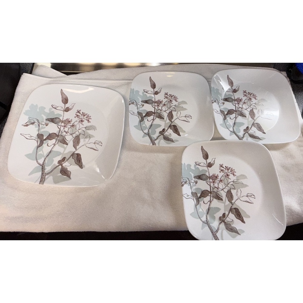 Corelle Plates Twilight‎ Grove (3) Size 9"x9"  Plates And (1) Dinner Plate 10.5"